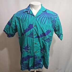 Vintage LL Bean Hawaiian Shirt Mens Approximate Size Large Green Floral 70s USA